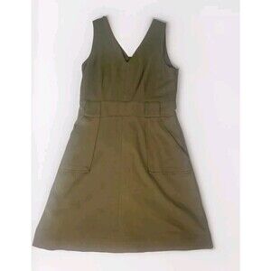 Herve Bernard Olive Green Sleeveless A-line minimalist Cottage-Core Dress Size S